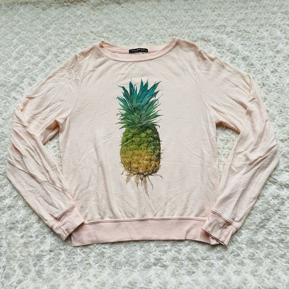 Wildfox Soft Pink Pineapple Crewneck Oversized Baggy Beach Jumper Sweatshirt S - Picture 4 of 9